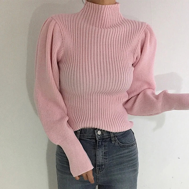 2023 All-match Half Turtleneck Sweaters Solid Color Korean Chic Knitted Basic Tops Long Sleeve Slim Fit Pullover Jumpers