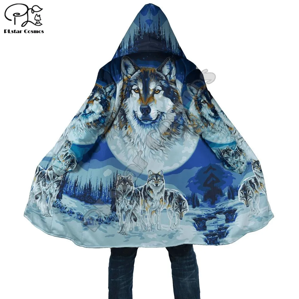 

PLstar Cosmos Aborigine Style Wolf 3D Printed Winter Men/Women Hooded Cloaks Fleece Wind Breaker Unisex Casual Warm Overcoat W1