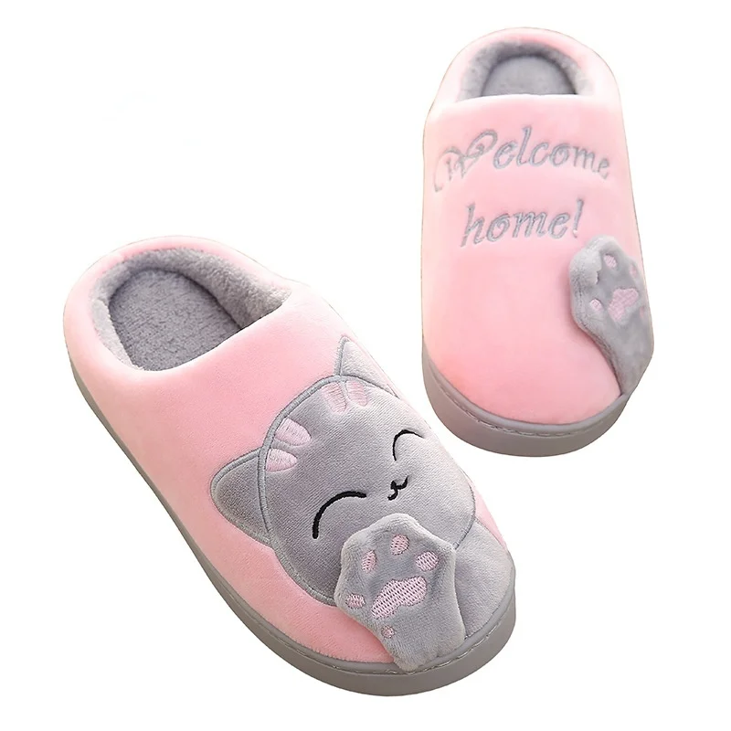 Mannen Slippers Kat Patroon Winter Thuis Slippers Met Pluche Platte Hak Mannelijke Slipper Warm Indoor Antislip Schoenen Dames heren Slippers