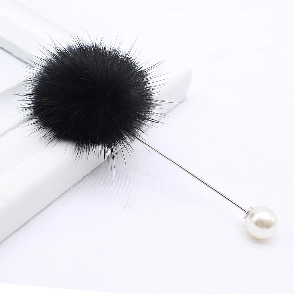 1 Piece Simulated Pearl Brooch Pins For Women Korean Fur Ball Piercing Lapel Brooches Collar Jewelry Gift Kids Girls