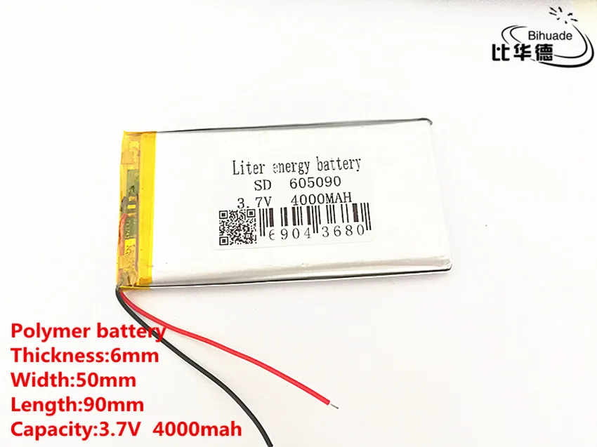 1szt/lot 3.7V 4000mAh 605090   Bateria litowo-jonowa PLIB polimerowa / litowo-jonowa do GPS PSP DVD