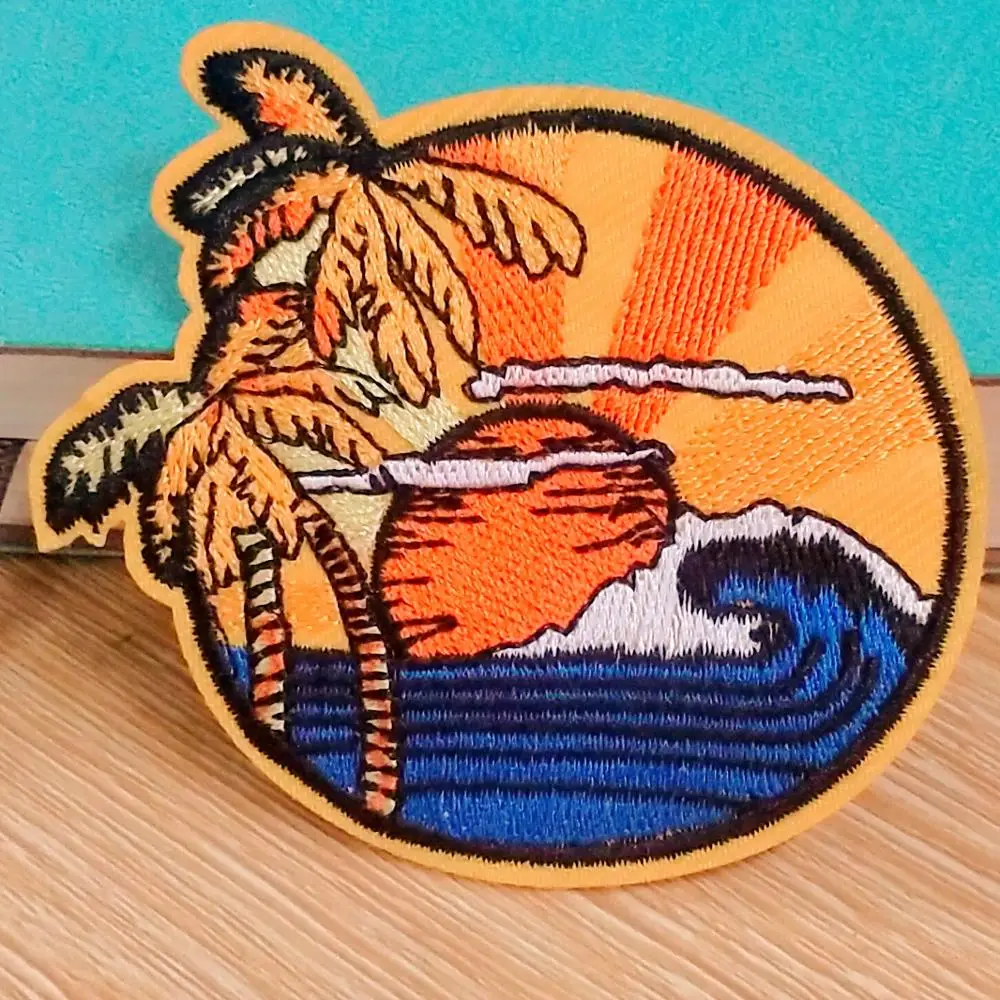 Sea Wave Patch Embroidery Patches DIY Wilderness Badge Patches For Clothes Applique Accessory Iron On Patch For Clothing Decor