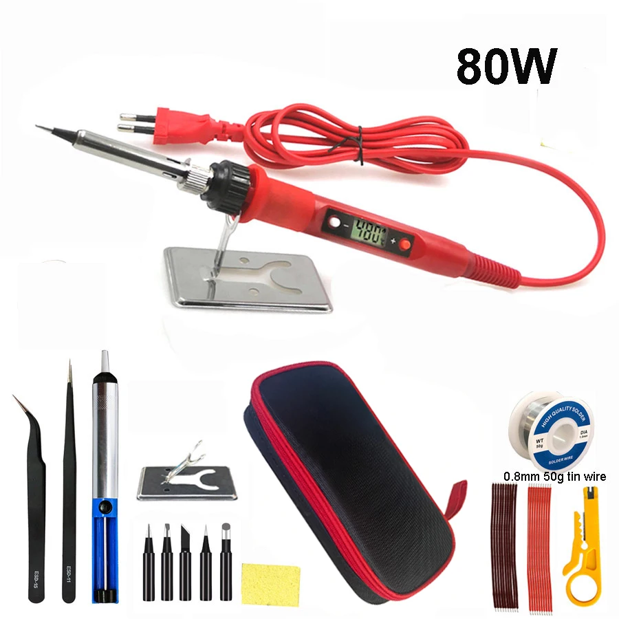 Soldador eléctrico Digital de 80W, 220V, 110V, temperatura ajustable, pantalla LCD, kit de herramientas de soldadura de hierro de soldadura, puntas
