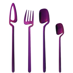 Purple Dinnerware Set 18/10 Stainless Steel Tableware Cutlery Set Knives Forks Coffee Spoons Party Home Kitchen Silverware Set