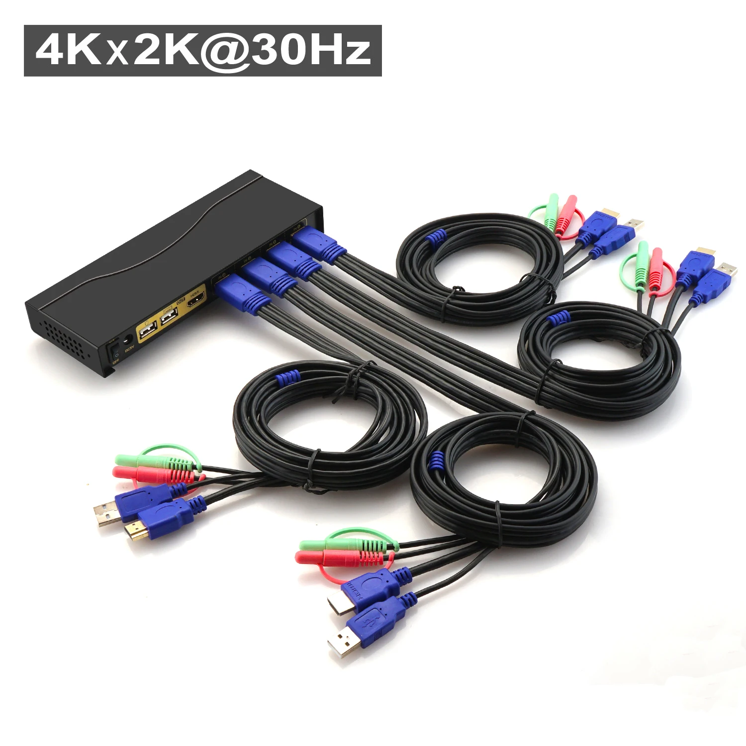 Przełącznik KVM HDMI 4 Port 4K @ 60Hz, sterowanie 4 komputerami/DVR/NVR z koncentratorem USB 2.0 i wsparcie Audio klawiatura mysz