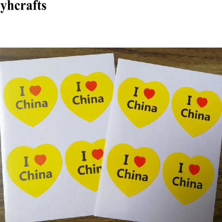 50~100PCS/LOT Yellow heart I love China adhesive stickers Chinese national flag Five-Starred Red flag stickers National day OEM