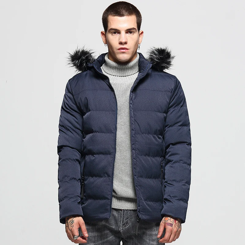 Parka invernale da uomo giacca con cappuccio antivento collo di pelliccia stile britannico parka caldo cappotto imbottito in cotone da uomo Abrigos Hombres