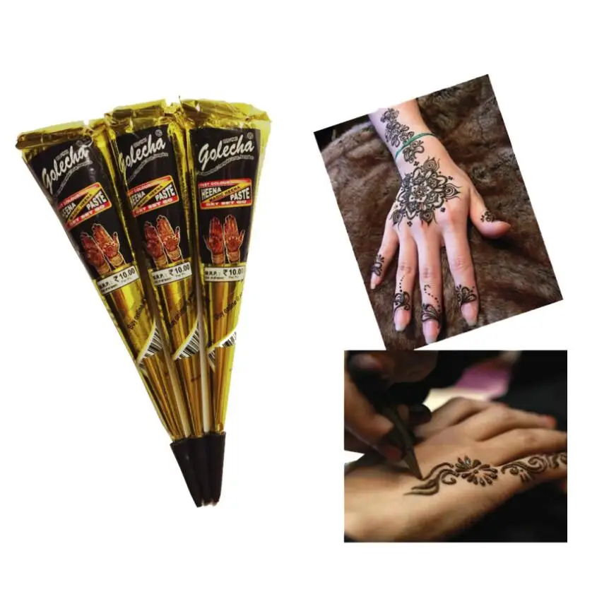 

12Pcs Black Color Henna Paste Cone Beauty Women Mehndi Finger Cream Paint Drawing for Temporary Tattoo Body Art 25G