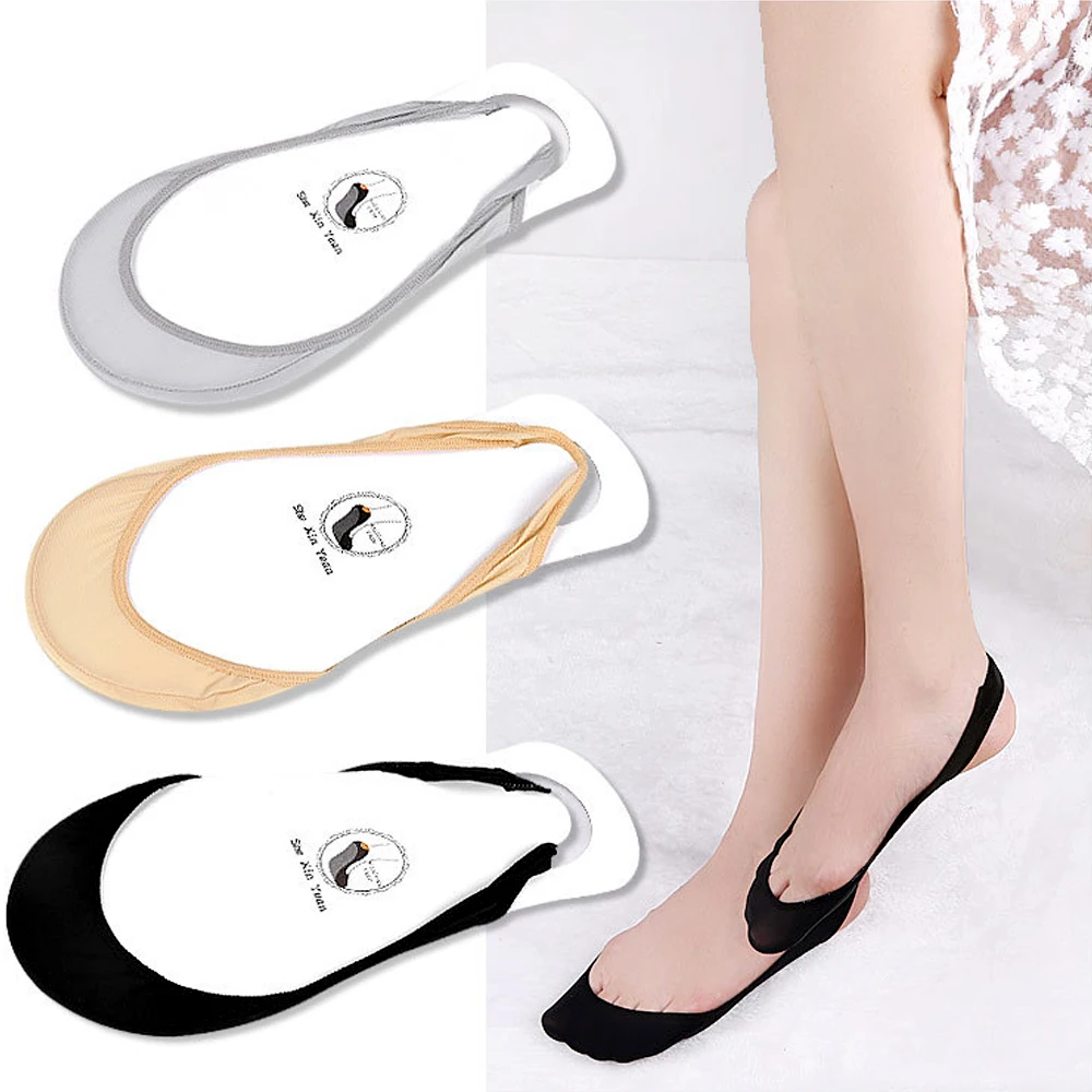 Calcetines de seda de hielo para mujer, medias de media palma, antideslizantes, invisibles, sin almohadillas, de corte bajo, para zapatos planos, náuticos, informales, 1 par