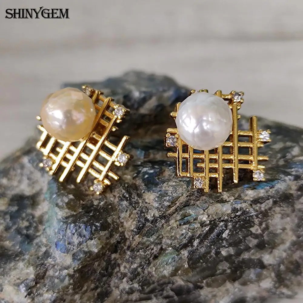 

ShinyGem Natural Baroque Pearl Earrings For Womens Hand Cut Craft RoundBeads Fashion Jewelry Party Luxury Accessories Earring