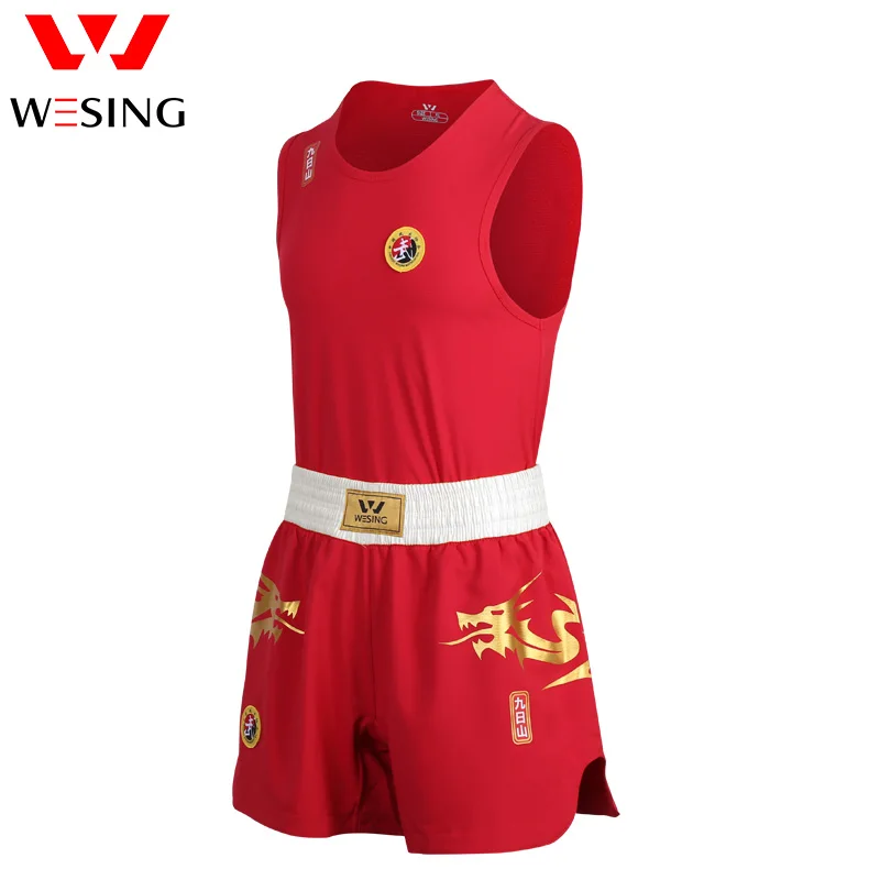 Wesing Wushu Sanda Suit Dragon Print Sanda Uniform White Belt A-type Wushu Profeesionl Competition Suit