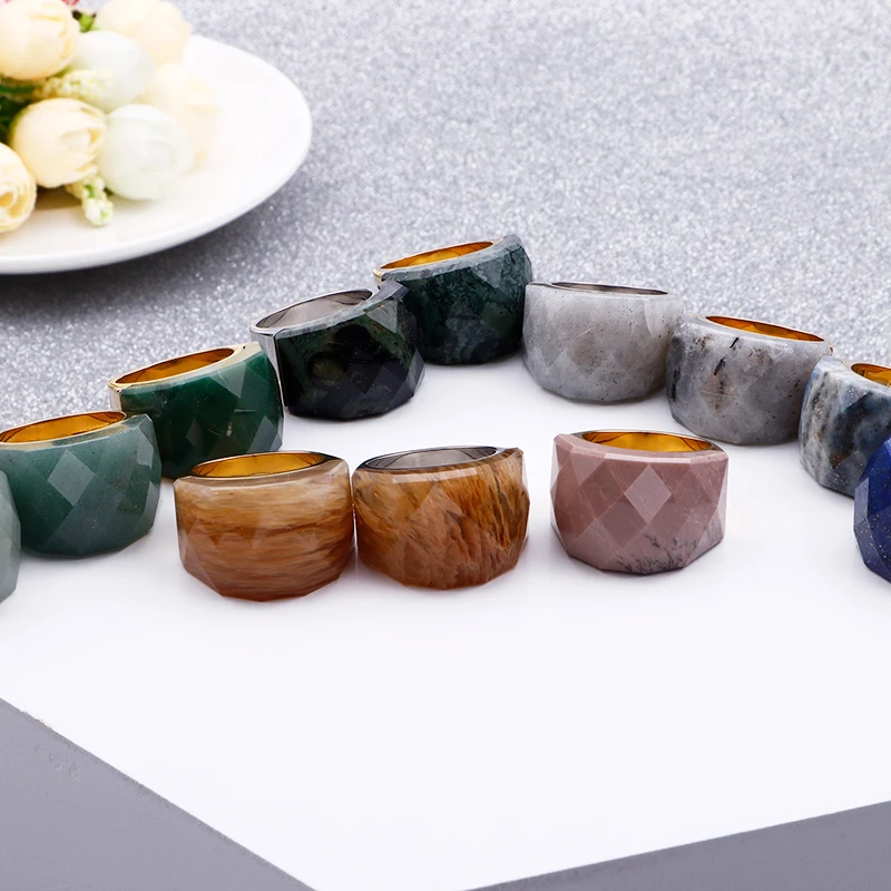 KALEN Bohemian Colorful Natural Stone Rings Women Stainless Steel Indian Gold Color Finger Bague Female Jewelry Size 6-9