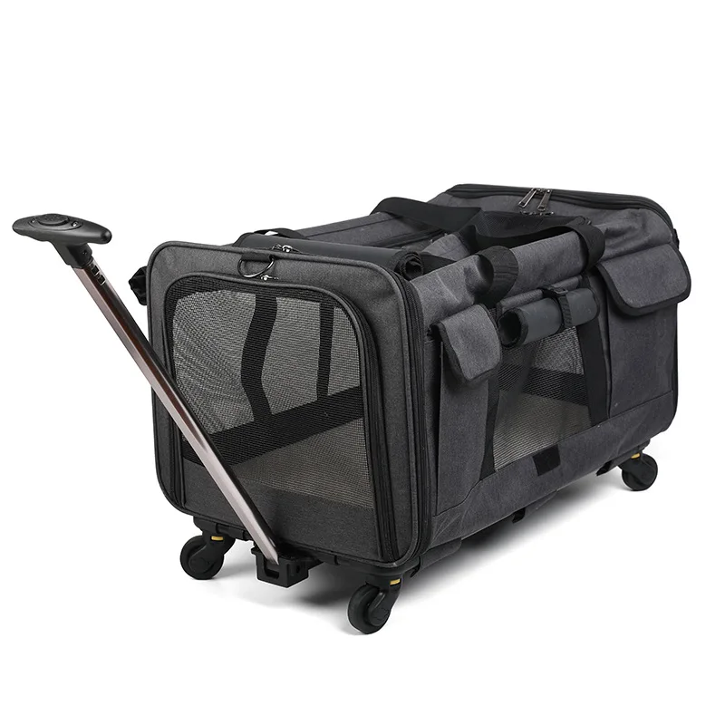 Portable Pet Trolley Case, Detachable Universal Wheel, Breathable, Foldable, Large Capacity, Puppy Travel Bag, Mesh Bag