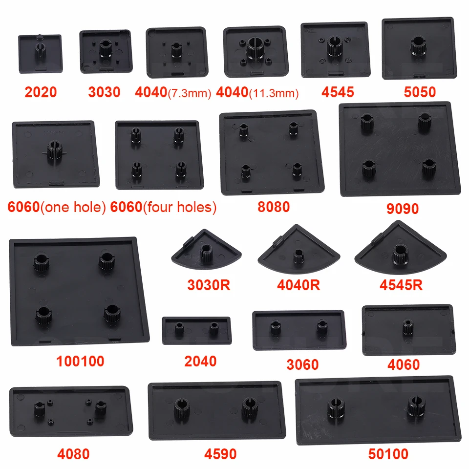 10PCS Black Nylon Aluminum Profile End Cap Cover Plate For CNC 3D Printer Parts EU 2020/2040/3030/3060/4040/4080/4545/5050/6060