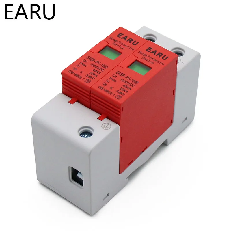 SPD DC 2P 1000V 20KA~40KA House Lightning Surge Protector Protective Low-voltage Arrester Device Solar PV Photovoltaic System