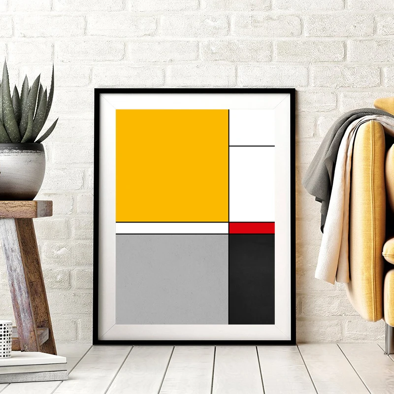 Piet Mondrian Art Prints Canvas Poster Yellow Black Abstract Geometric Painting Gallery Wall Art Picture Living Room Home Decor