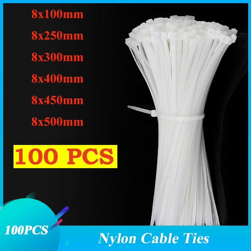 Cable Ties Assorted Self-locking Nylon 100PCS Self-locking plastic nylon tie Plastic Zip Tie cable tie Loop Wire Wrap Zip Ties