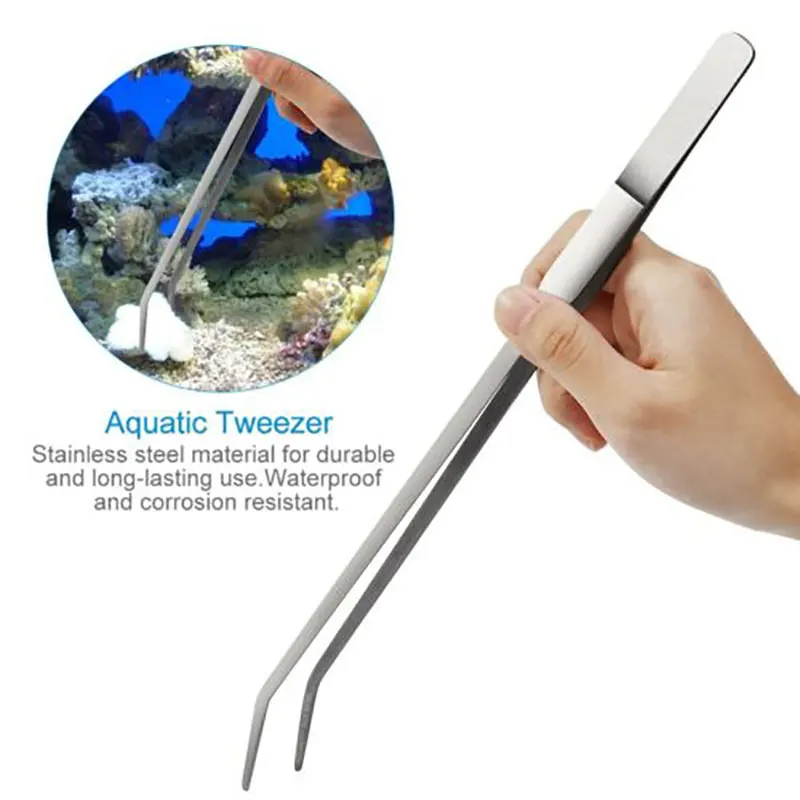 Aquatic Plant Tweezers 430 Stainless Steel Extra Long 27-48Cm Straight and Curved Feeding Forceps Water Plant Aquarium Tools