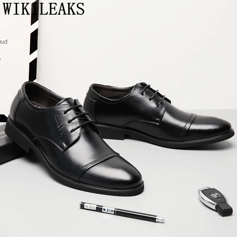 Zapatos de cuero genuino hombres zapatos de negocios vestido marrón oxford zapatos para hombres sapato social masculino chaussure classique homme chaussure homme mariage chaussures pour homme italiano Zapatos Hombre he