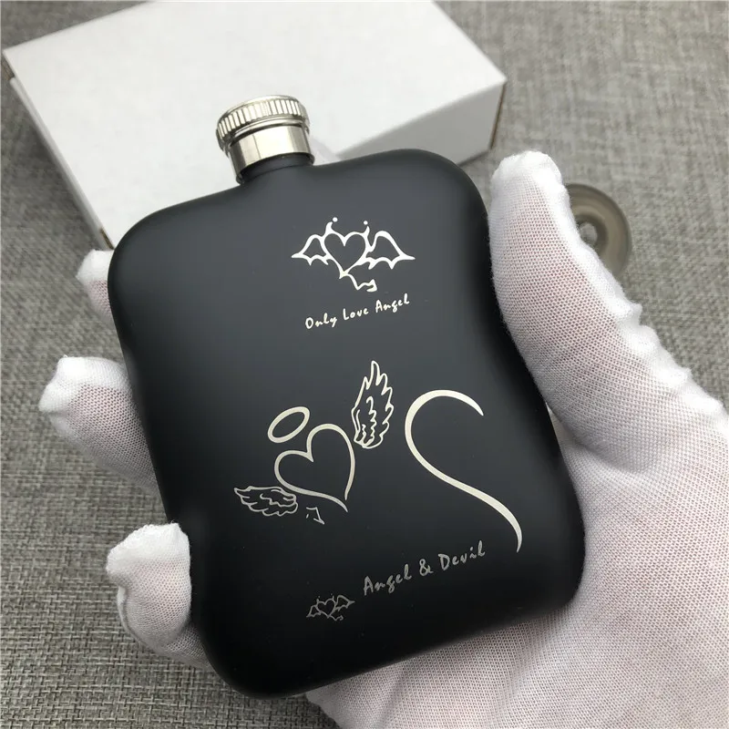 Can Customized DIY 304 Stainless Steel Hip Flask Anger&Devil 6 OZ 170ML Food Grade Portable Flask with Funnle Alcohol Drinkware