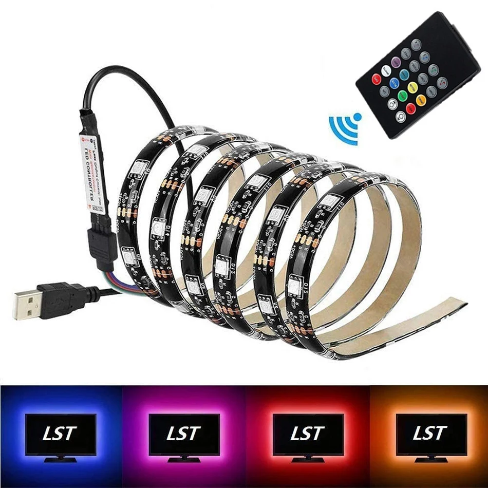 DC5V 5050 LED RGB Strip  17Key RF 24key IR controller Control Color Changing LED 30LEDs/m RGB Light Strips For TV Rooms, Party