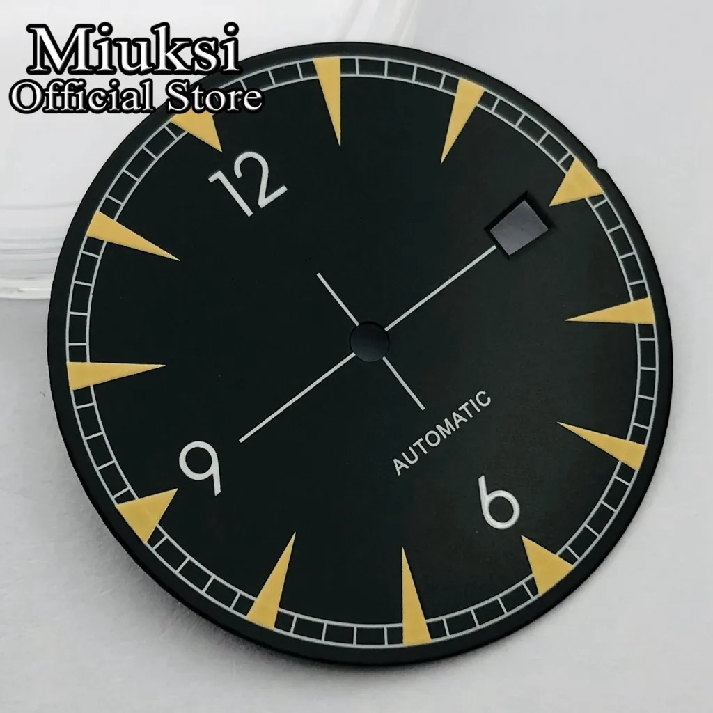 Miuksi 33.2mm black blue green silver watch dial luminous dial fit NH35 movement