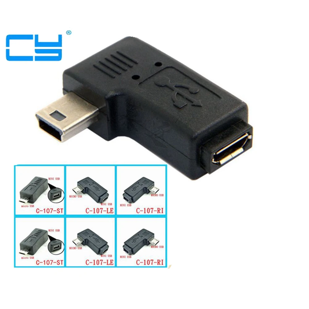 90 องศาซ้ายและขวามุม Mini USB 5pin หญิงเพื่อ Micro USB ชาย Data Sync อะแดปเตอร์ปลั๊ก Micro USB mini USB