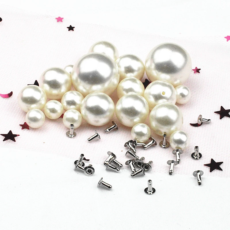 100pcs 6-20mm White And Black Pearl Rivets Button/ Head Acryl rivet For Wedding Dresses Pants Hat Bag Shoes Crafts Decoration