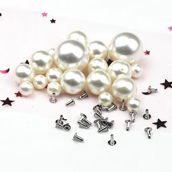 100pcs 6-20mm rivetti di perle bianche e nere bottone/testa rivetto acrilico per abiti da sposa pantaloni cappello borsa scarpe artigianato decorazione