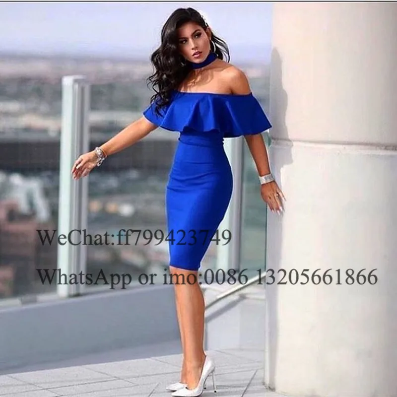 Royal Blue Short Prom Dresses Mermaid Off Shoulder Knee Length Dress for Graduation Elegant Boat Neck Ruffles Rochii