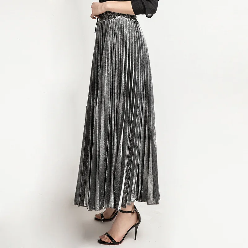 Check Skirt Pleated Maxi Skirt High Waist Harajuku Large Swing Gold Long Skirts For Women  XXL Saias