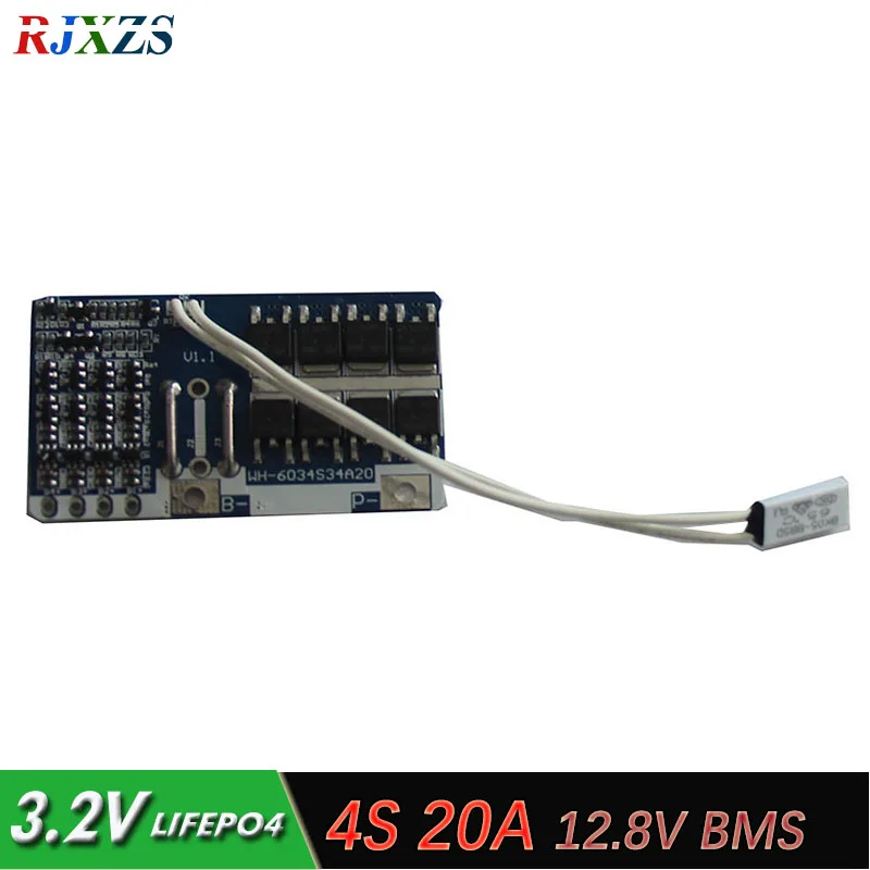 4S 20A 12.8V LiFePO4  BMS/PCM/PCB Battery Protection Circuit Board for 4 Packs 18650 Battery Cell With Temperature Switch