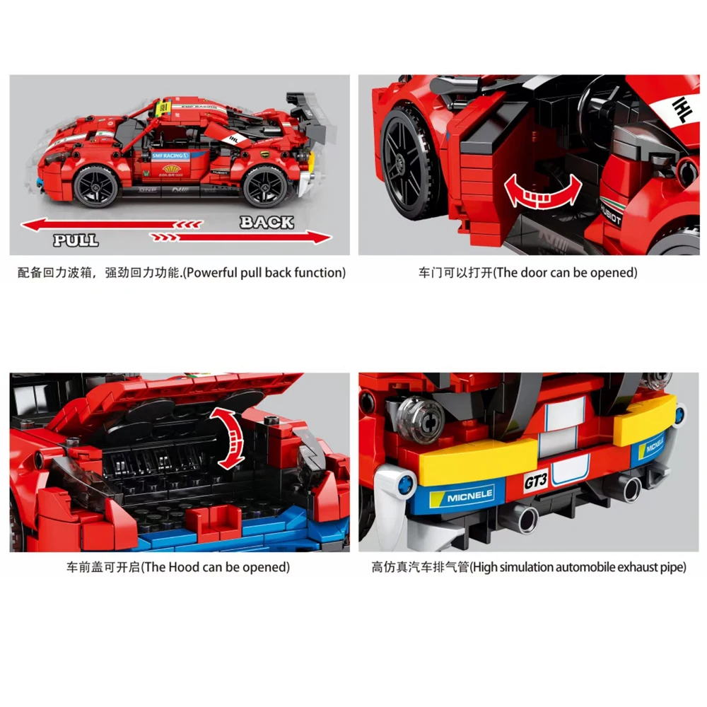 Speed Champions 488 GTE MOC Sports Racing Pull-Back Rally Racers Car Building Blocks Vehicle Bricks Classic Model Toys For Kids