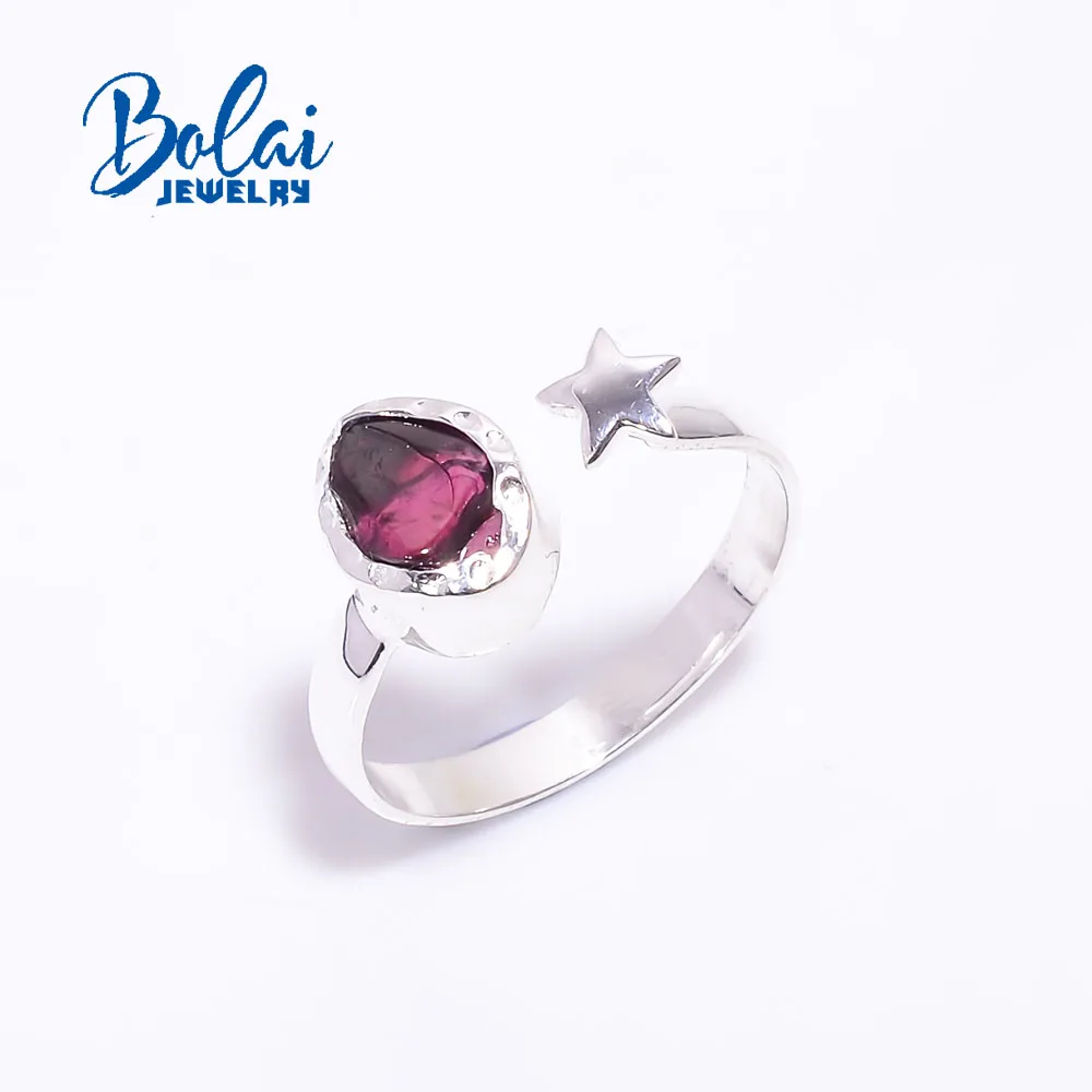 

bolaijewelry,Handmade natural garnet rhodolite rough gemstone, simple daily 925 sterling silver lady ring