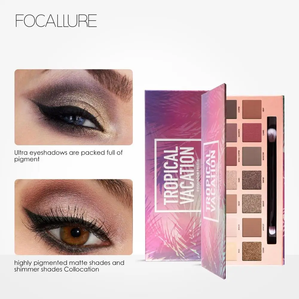 FOCALLURE 14 Colors Eye Shadow Palette Matte Glitter Shimmer Pigment Hot Eyeshadow Brush Eyes Makeup Women