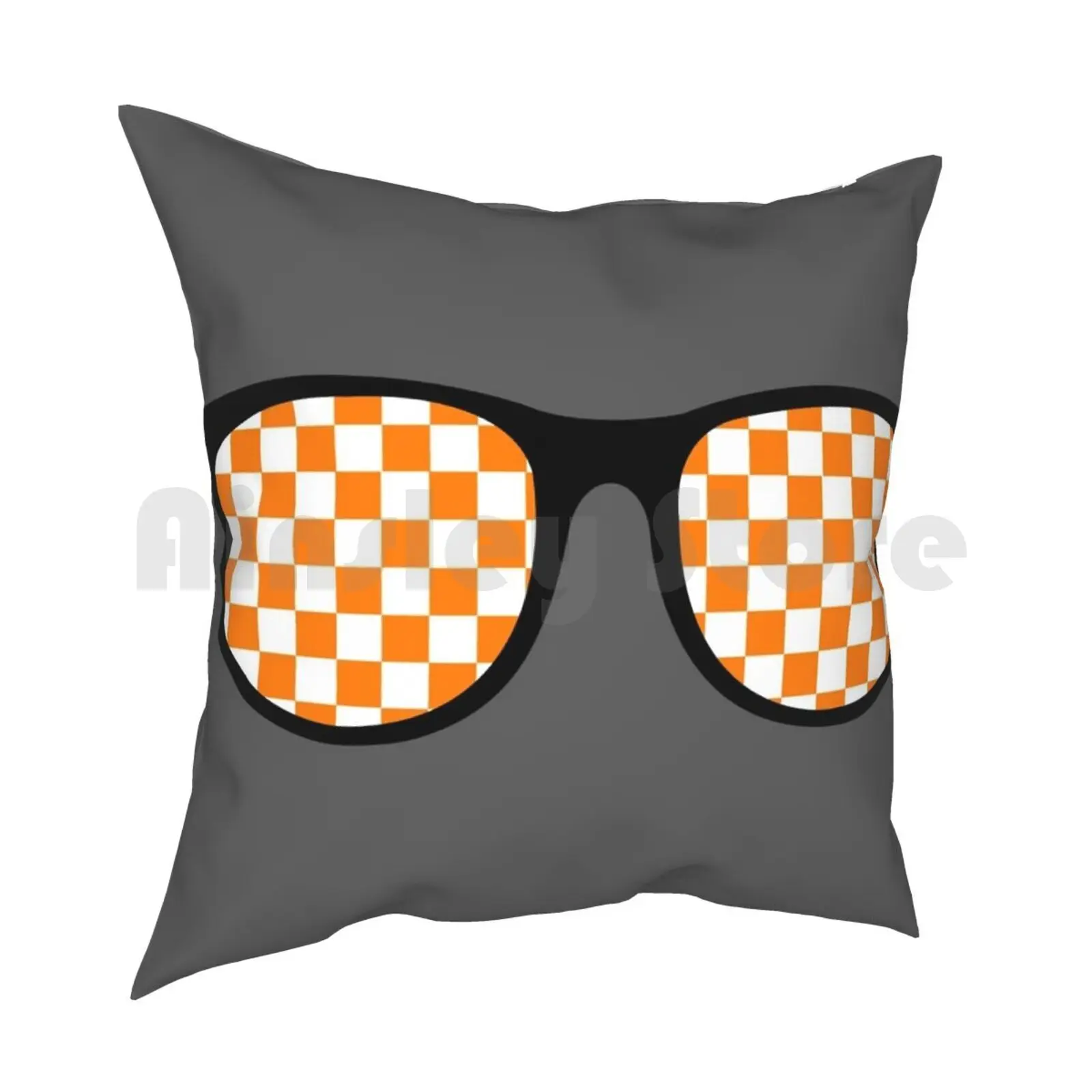 Orange And White Checkerboard Sunglasses Pillow Case Printed Home Soft Throw Pillow Orange White Checkerboard Grey Gray