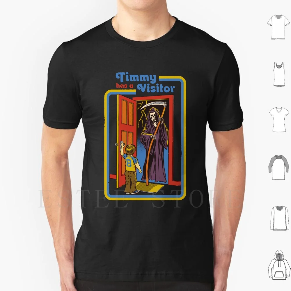Timmy Has A Visitor T Shirt DIY Big Size 100% Cotton Retro Vintage Horror Death Funny 80s 70s Halloween Grim Reaper