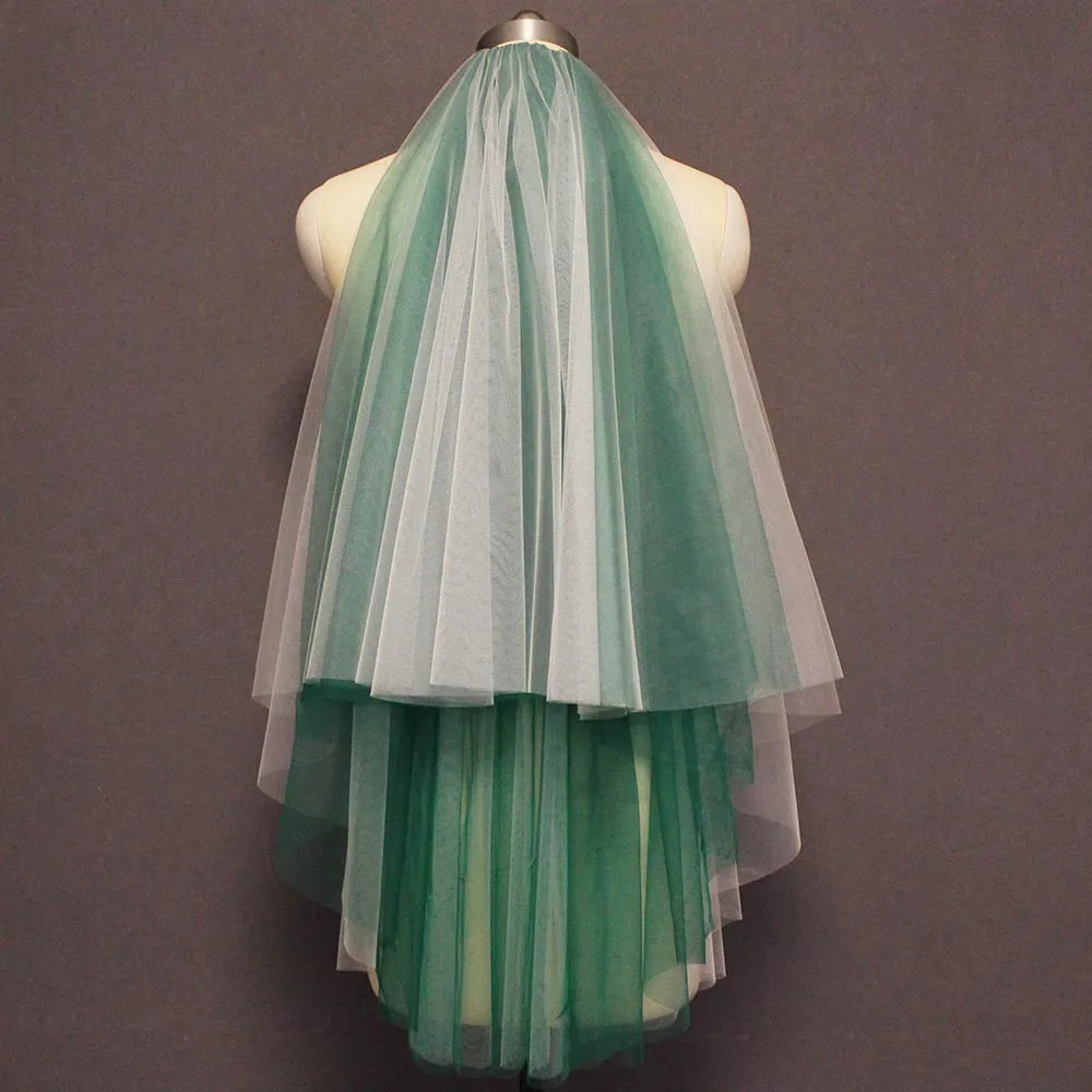 

Короткая однотонная фата из тюля, мягкая 4-слойная фата с расческой, зеленая, синяя фата для невесты по индивидуальному заказу