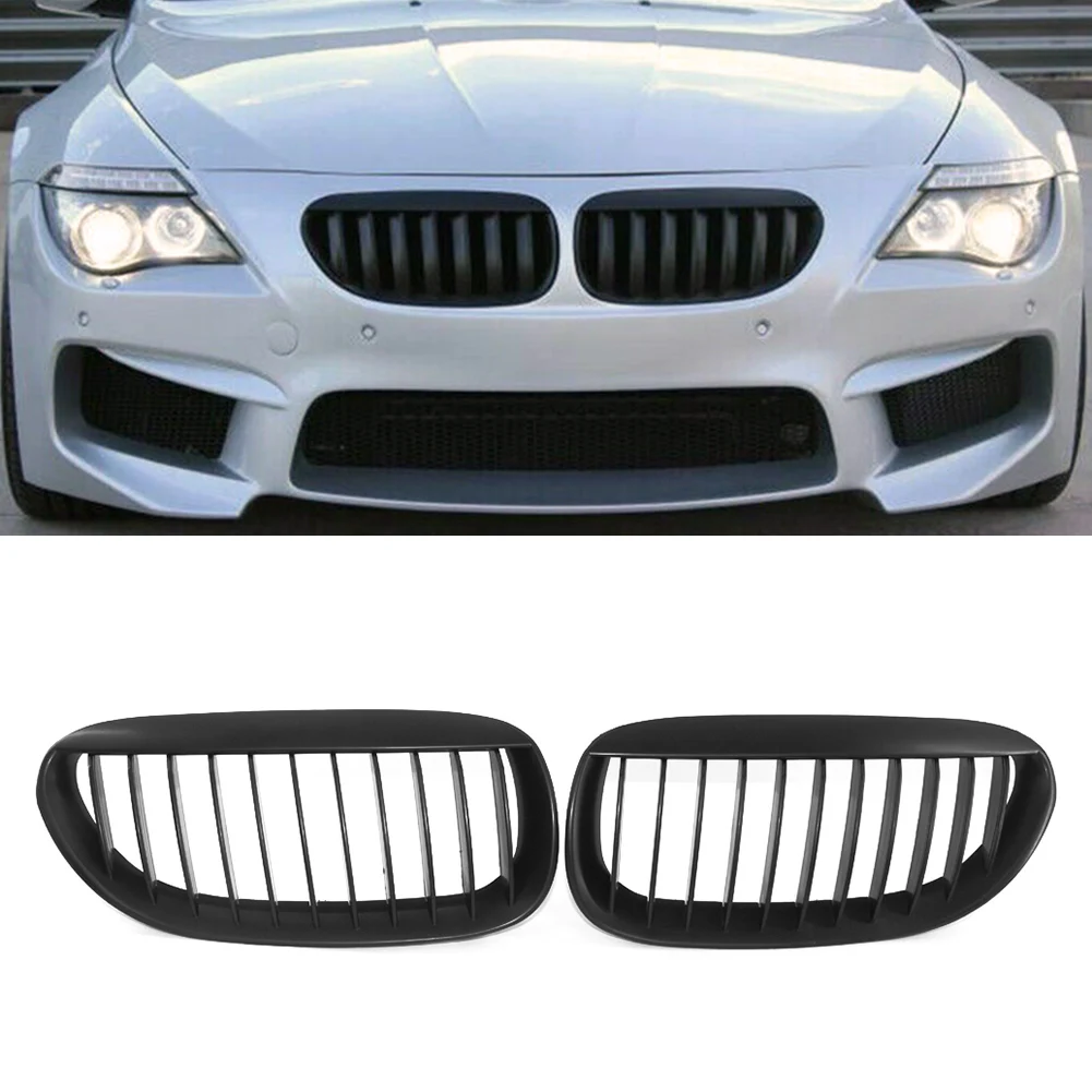 

2pcs Auto Front Kidney Bumper Grille For BMW E63 E64 6 Series 650i M6 2004 2005 2006 2007 2008 2009 2010 Matt Black ABS Plastic