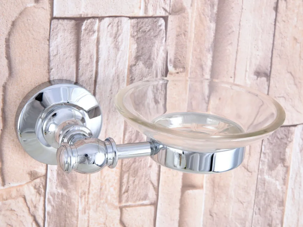 Polished Chrome Brass Bathroom Wall Mounted Glass Soap Dish Holder 2ba786