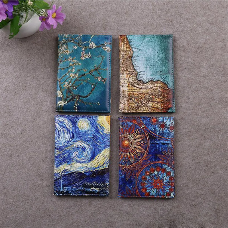 Starry Sky Passport Cover Women Pu Leather Travel Wallet Color Landscape Passport Holder High Quatity Case for Passports