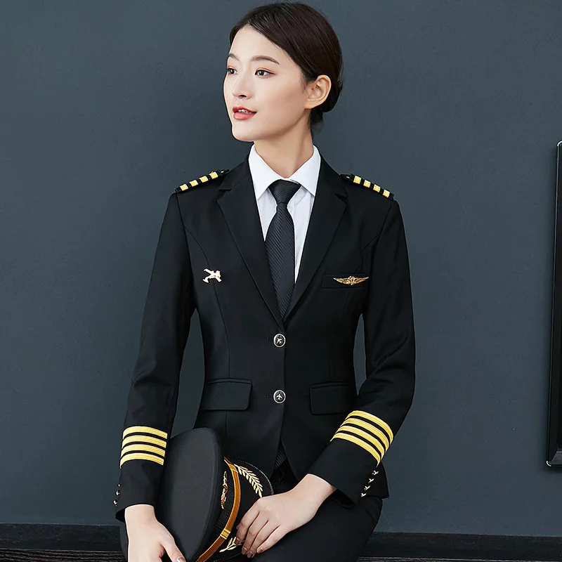 Aviation Uniform Set Women Jacket Pant Pilot Captain Uniforms Flight Attendant Suit Hotel Sales Manager Professional Workwear