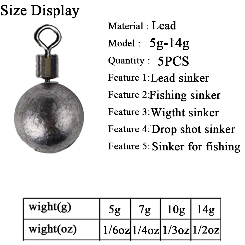 5pcs/lot Fishing Weights Sinkers 5g 7g 10g 14g Soft Bait Sinker Fishing Tackle Accessories