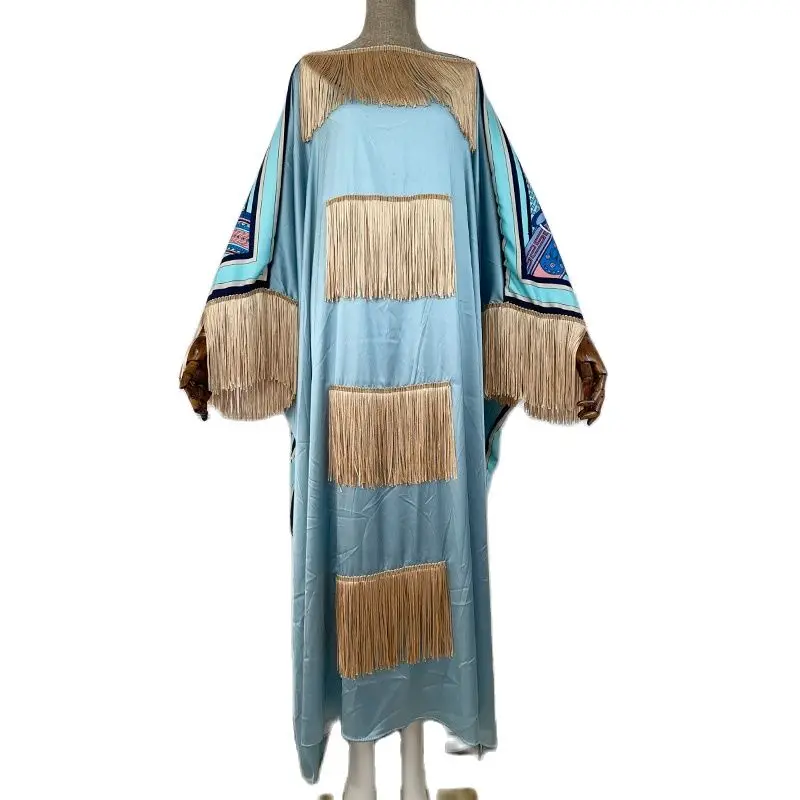 2021 WINYI African boho dress Color matchi Print Bohemia Loose Elegant Muslim Abaya Bazin Robe Gowns Broder Riche Tassels