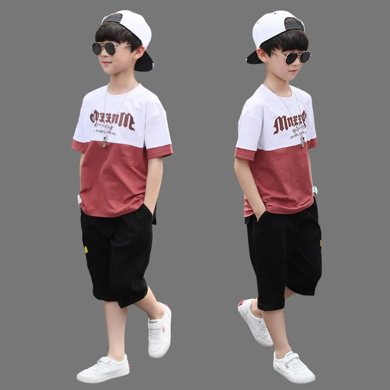 2024 summer spring Boys children Clothes Casual Outfit T-shirt + shorts Pants Kids Tracksuit Teenager 4 5 6 7 8 9 10 12 13 Year