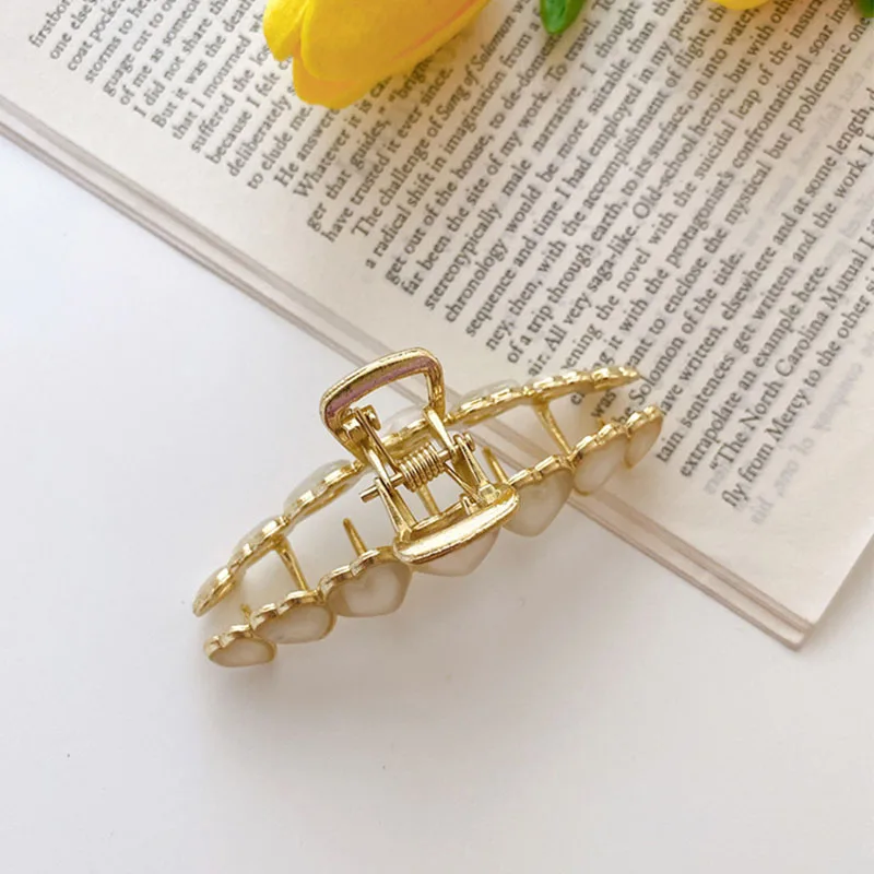 2021 Baru Wanita Elegan Emas Cinta Opal Geometris Logam Cakar Rambut Antik Klip Rambut Ikat Kepala Jepit Rambut Rambut Kepiting Aksesoris Rambut