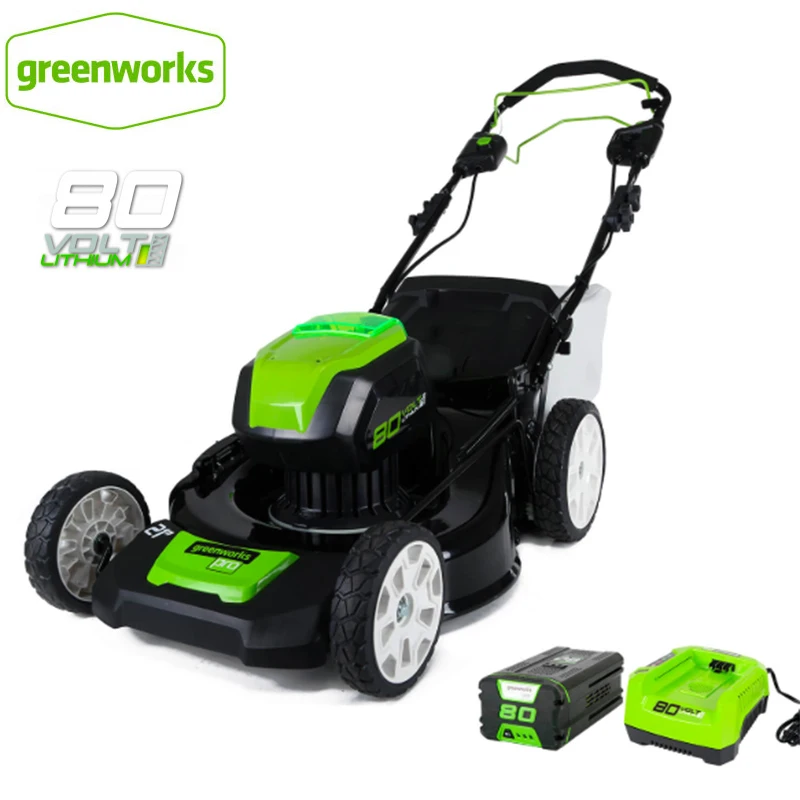 Greenworks 80V Cordless Brushless Lawn Mower steel deck 21inch 3-in-1 Mulch, rear bag, and side discharge with 5.0ah battery