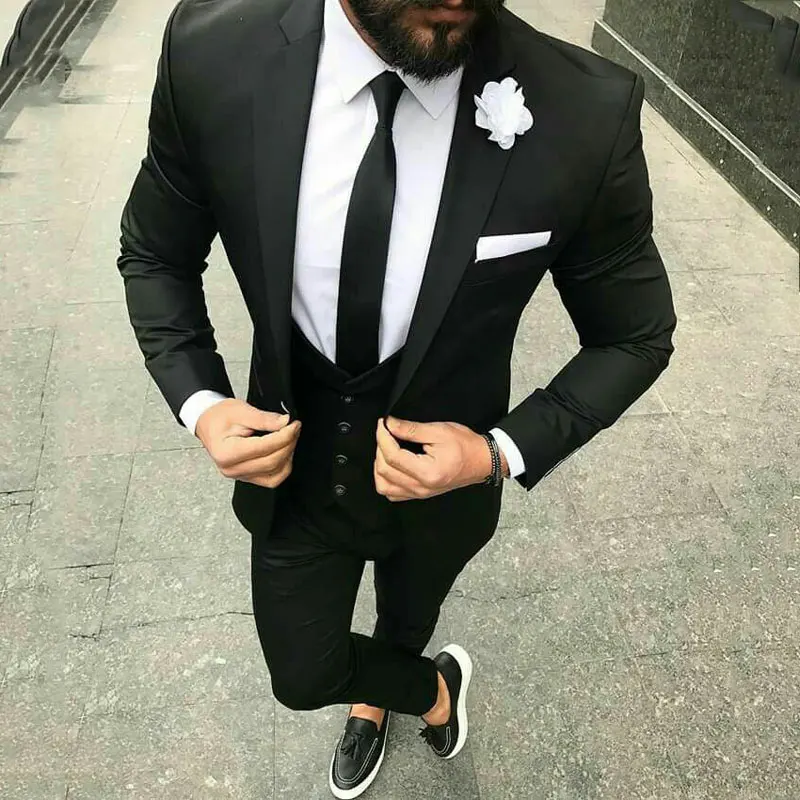 

Latest Designs Black Men Classic Wedding Suits Man Blazer Slim Fit Terno Masculino Costume Homme Groom Tuxedos 3Piece Prom Party