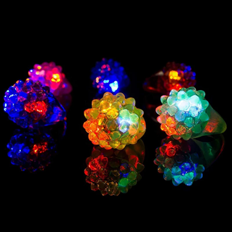 12pcs/lot LED Light Strawberry Flashing Finger Ring luminous Elastic Silicone Rings Wedding Party Decor Jewelry Accessories