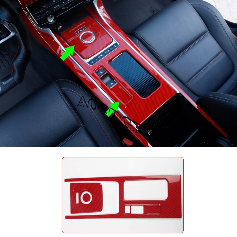 

3pcs Red Carbon Fiber Look Gear Shift Panel Moulding Trim Cover Fits For Jaguar F-PACE 2018-2020